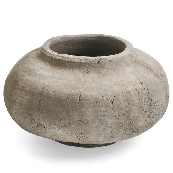 Terracotta Oval Vase - Textured Greige Wash